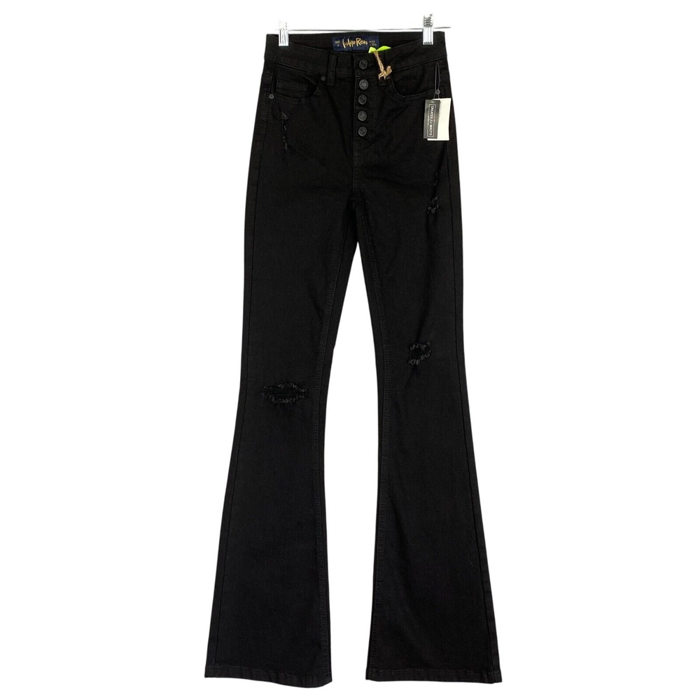 Indigo Rein Flare Jeans High Rise Distressed BlackDenim Size 3(25"x32.5")#7211